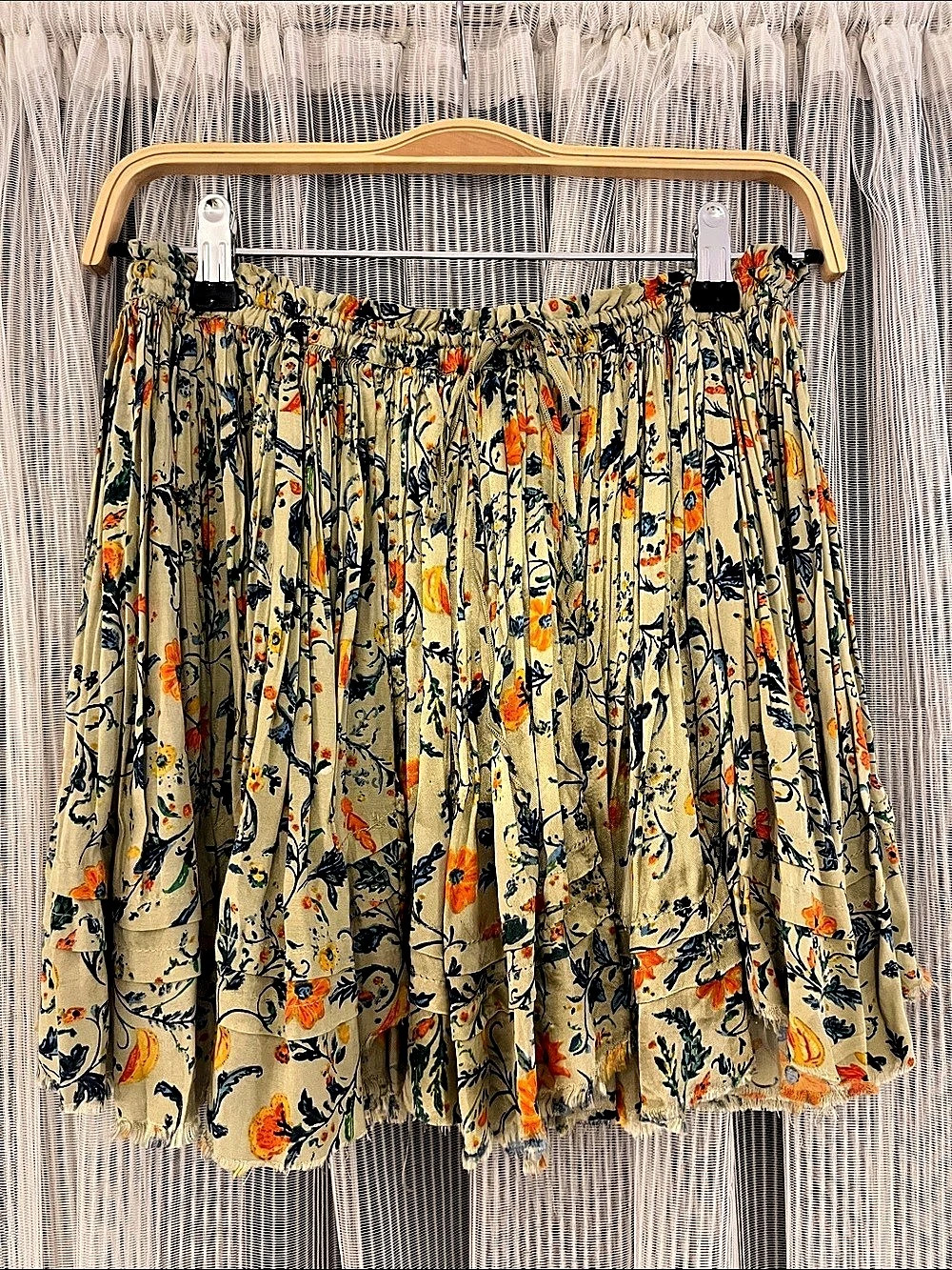 Free People Floral Mini Skirt in Green & Orange Size Medium Like New